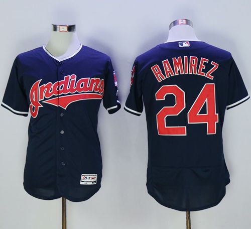 Indians #24 Manny Ramirez Navy Blue Flexbase Authentic Collection Stitched MLB Jersey
